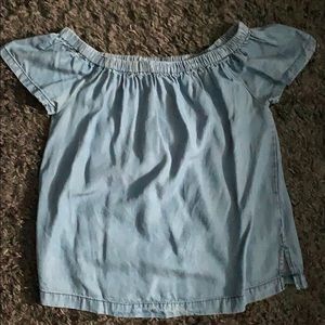Off the shoulder denim shirt